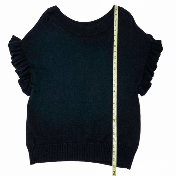 ELLE Black Short Sleeve Ruffled Blouse Size Medium - Picture 7 of 11